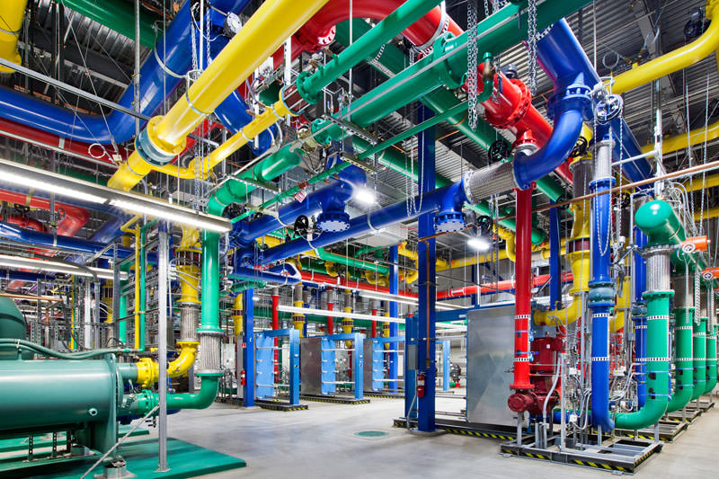 google data center colorfull pipes