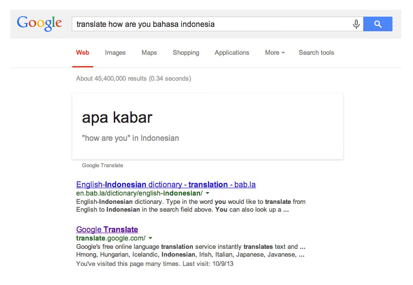 Translate Bahasa dengan Google Search