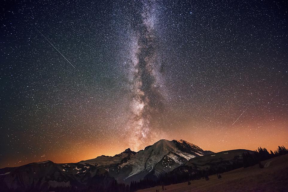 Readers Choice The Milky Way Galaxy Exploding from Mount Rainier David Morrow