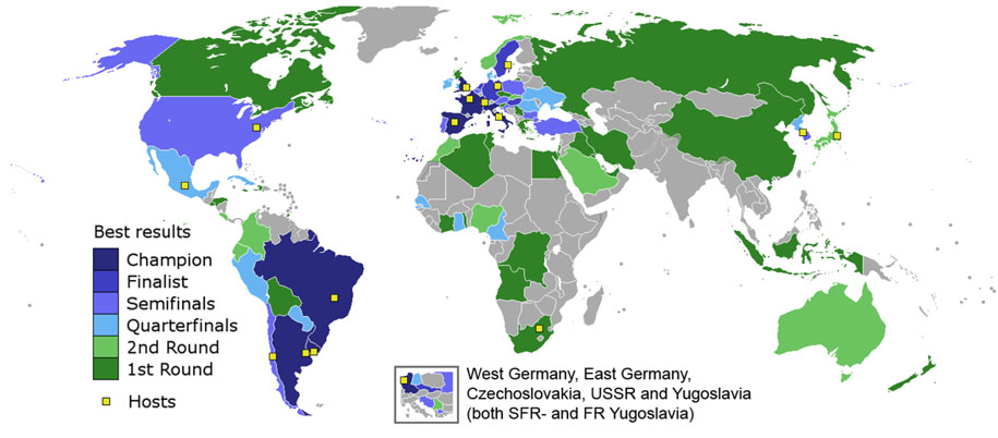 peta prestasi negara dalam piala dunia world cup
